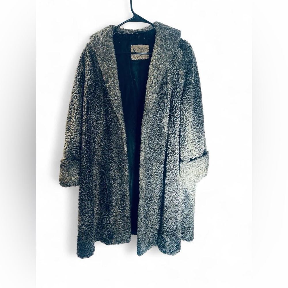 Vintage Gray Persian Lamb Fur Coat Astrakhan Karakul Mid Century Women M L